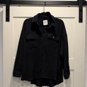 aerie Black Waffle-Knit Button Shirt